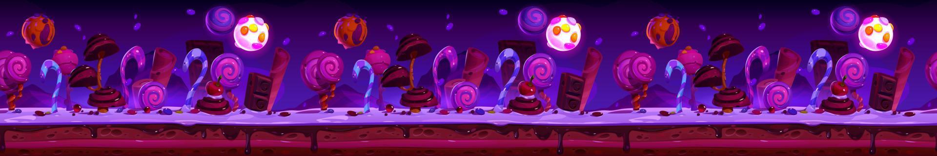 Candy planet night landscape cartoon game platform vector