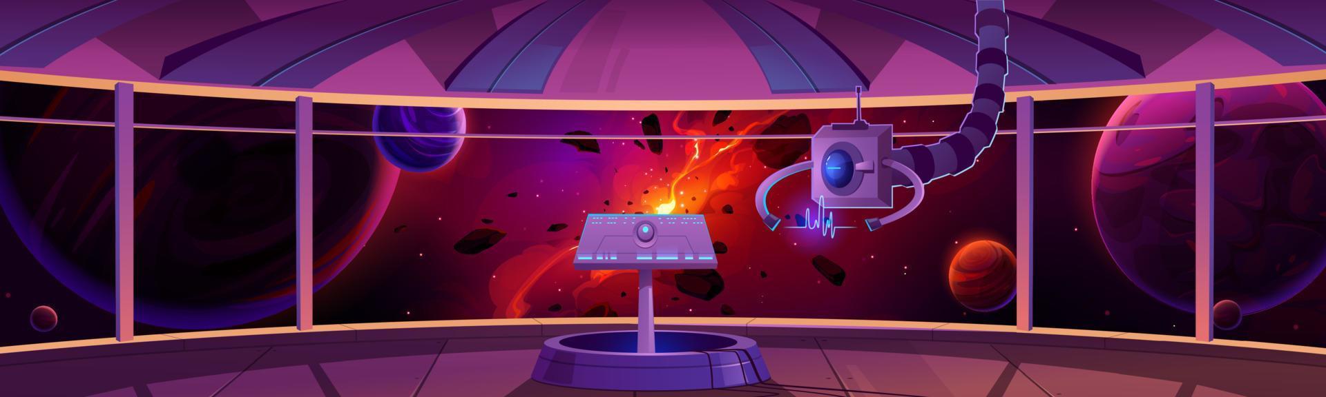 Spaceship control center interior, captain cabin vector