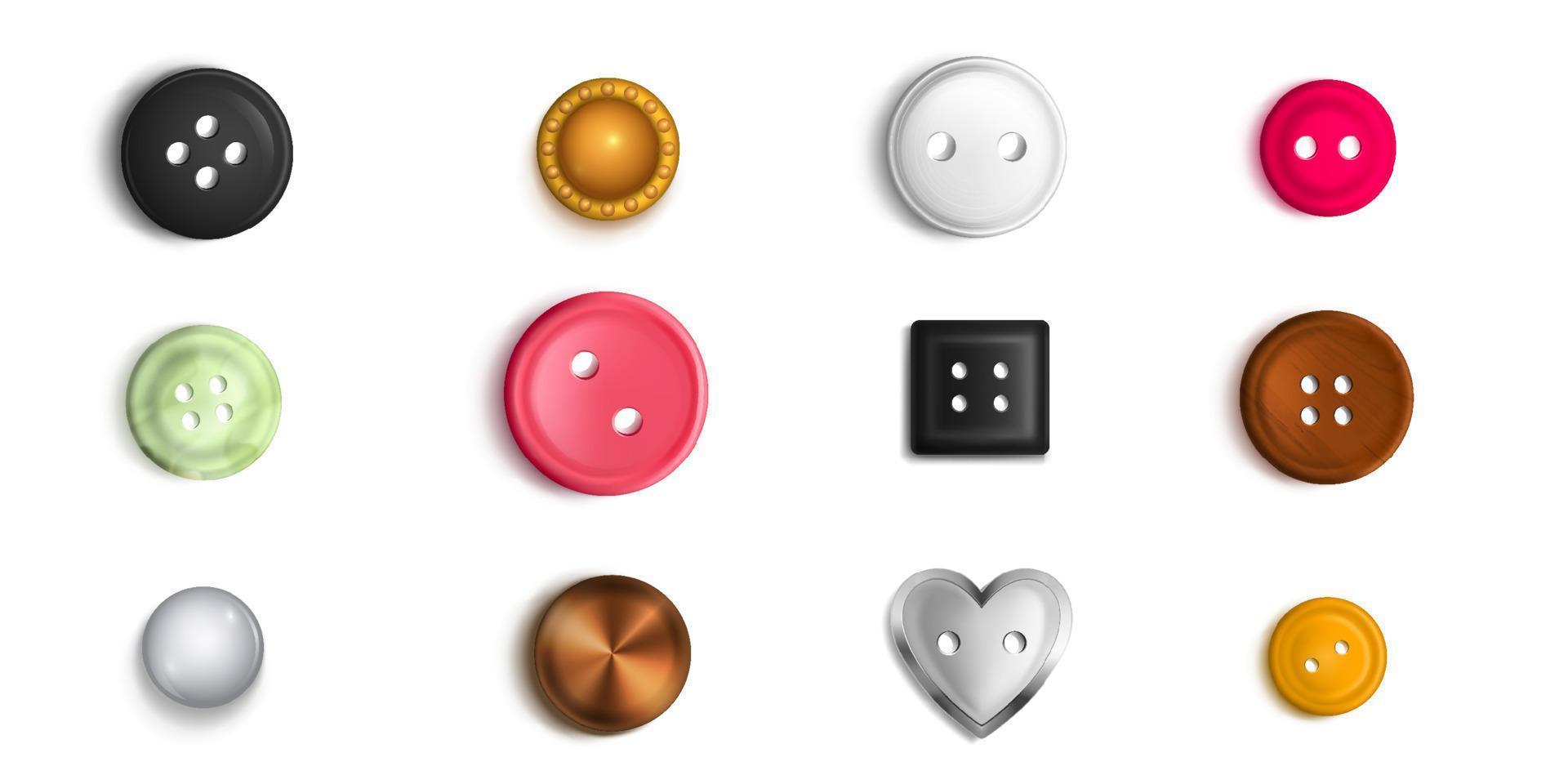 Sewing buttons with holes and solid design set vector