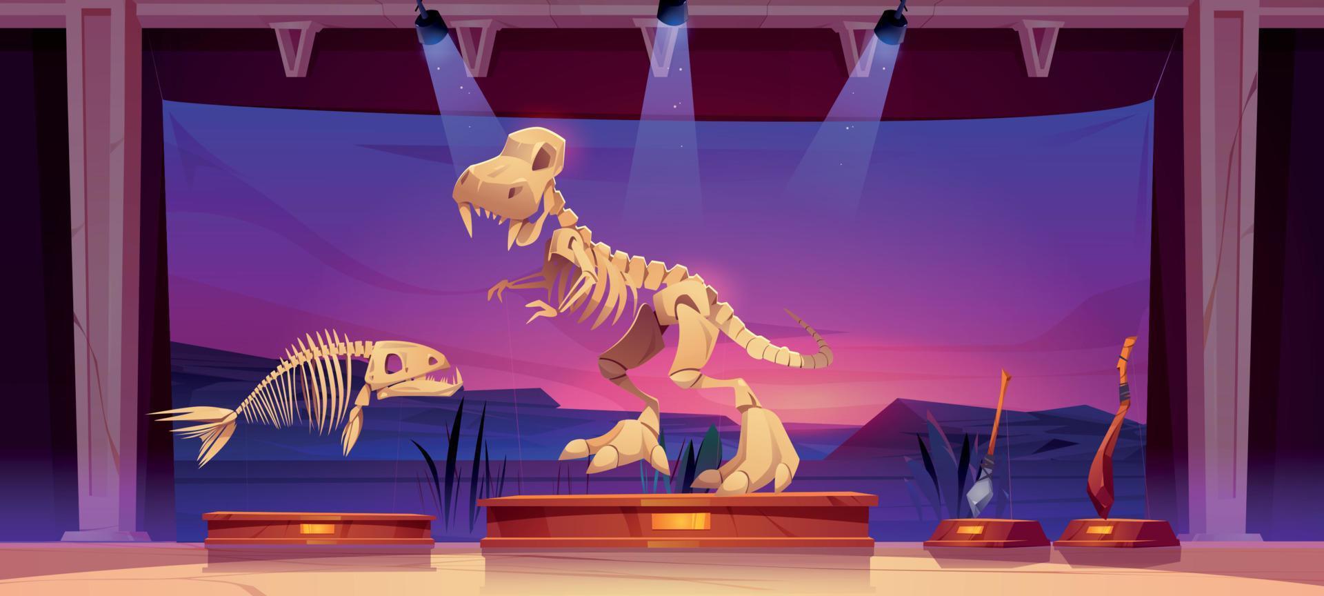 Historical museum with fossil dinosaur skeleton vector