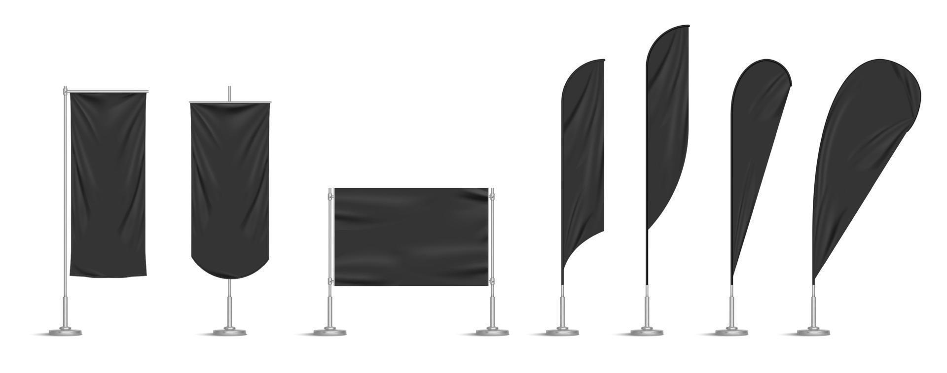 Black vinyl flags and set banners on pole vector