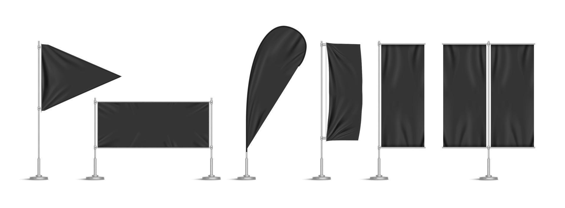 banderas de vinilo negro y pancartas en el poste vector