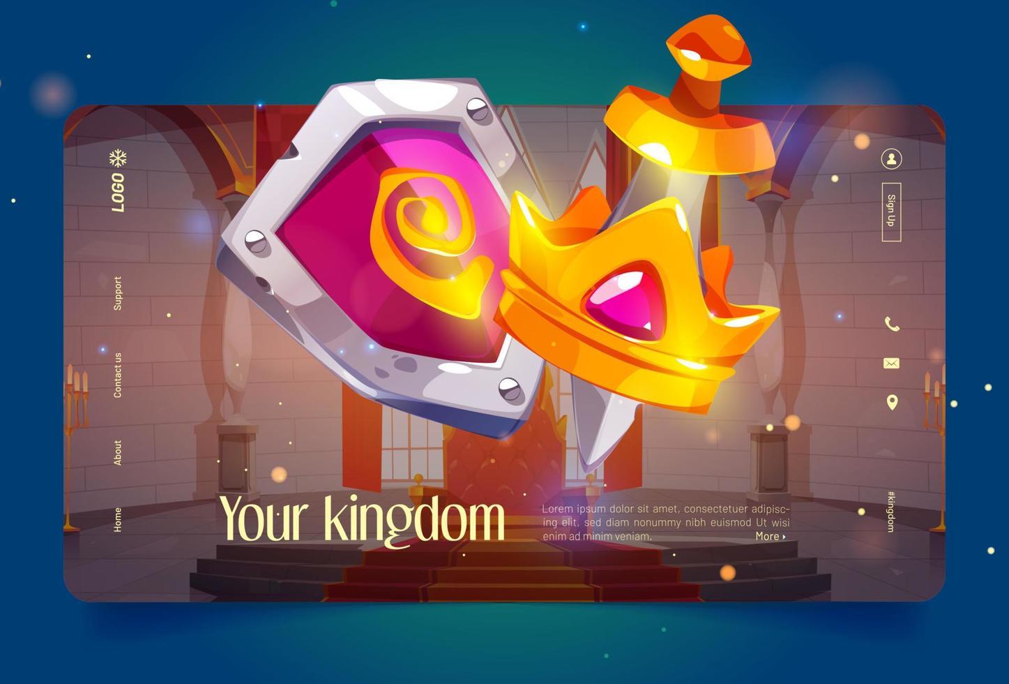 Kingdom banner with gold crown, sword and shield vector