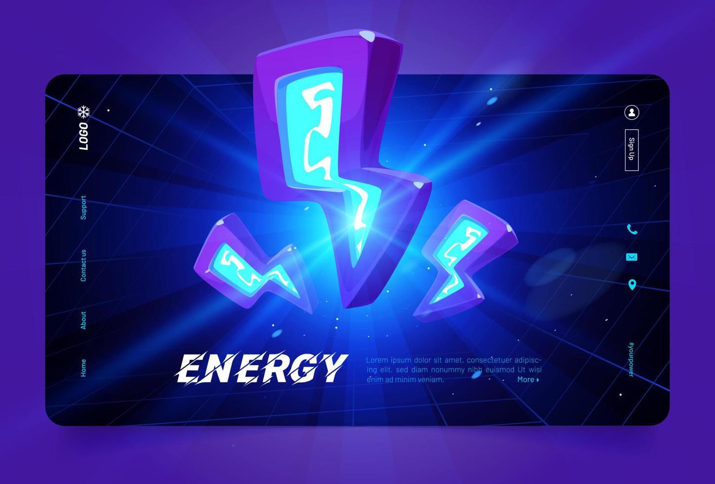 Energy banner with blue neon lightnings vector