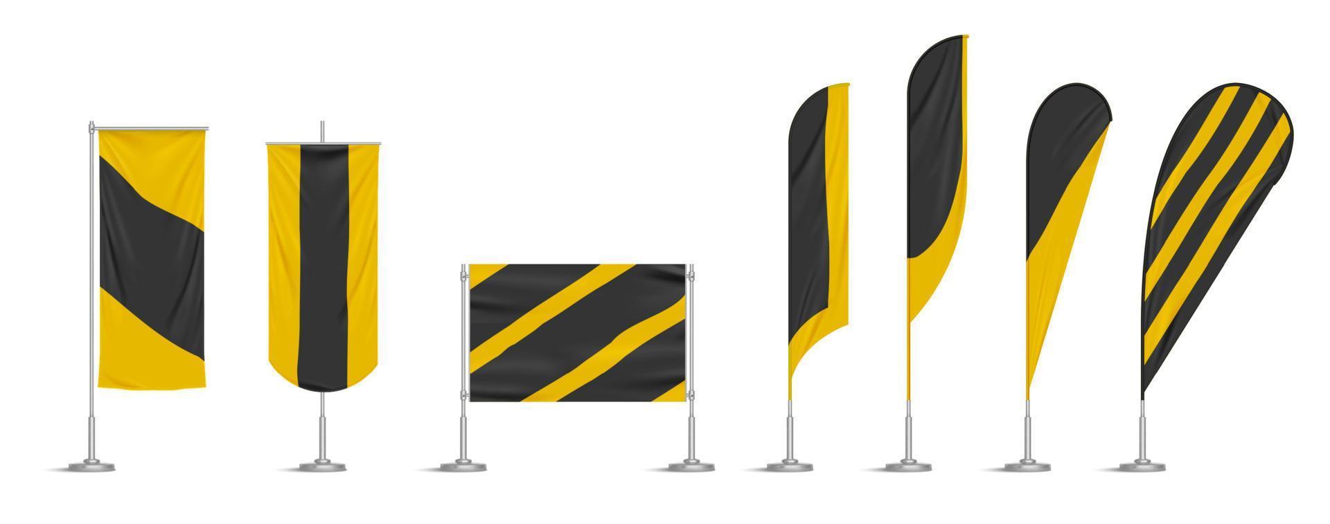 Yellow and black vinyl flags and banners on pole vector