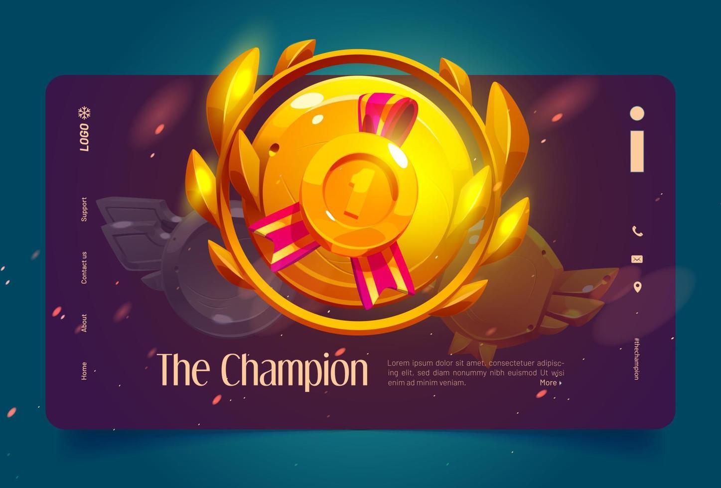 The champion landing page with golden trophy prize vector