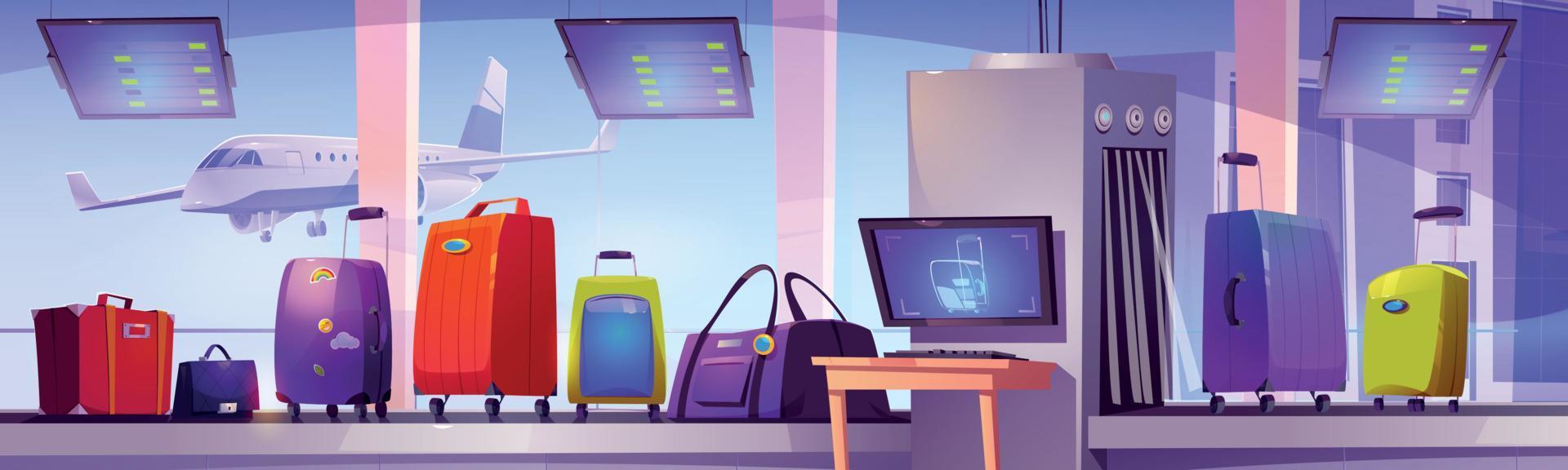 Airport conveyor belt with baggage and scanner vector