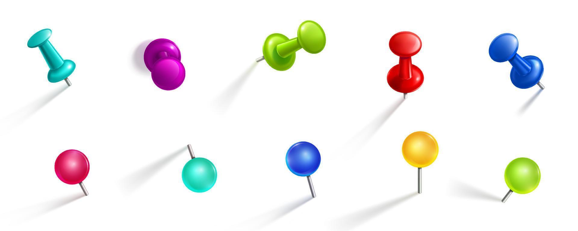 conjunto de vectores de chinchetas, chinchetas de color o chinchetas