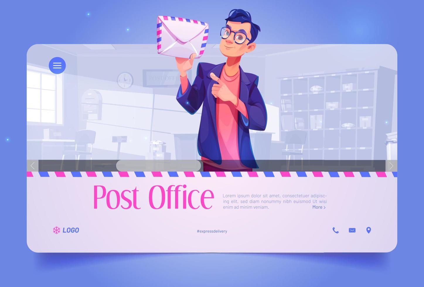 Post office banner with man worker with letter vector