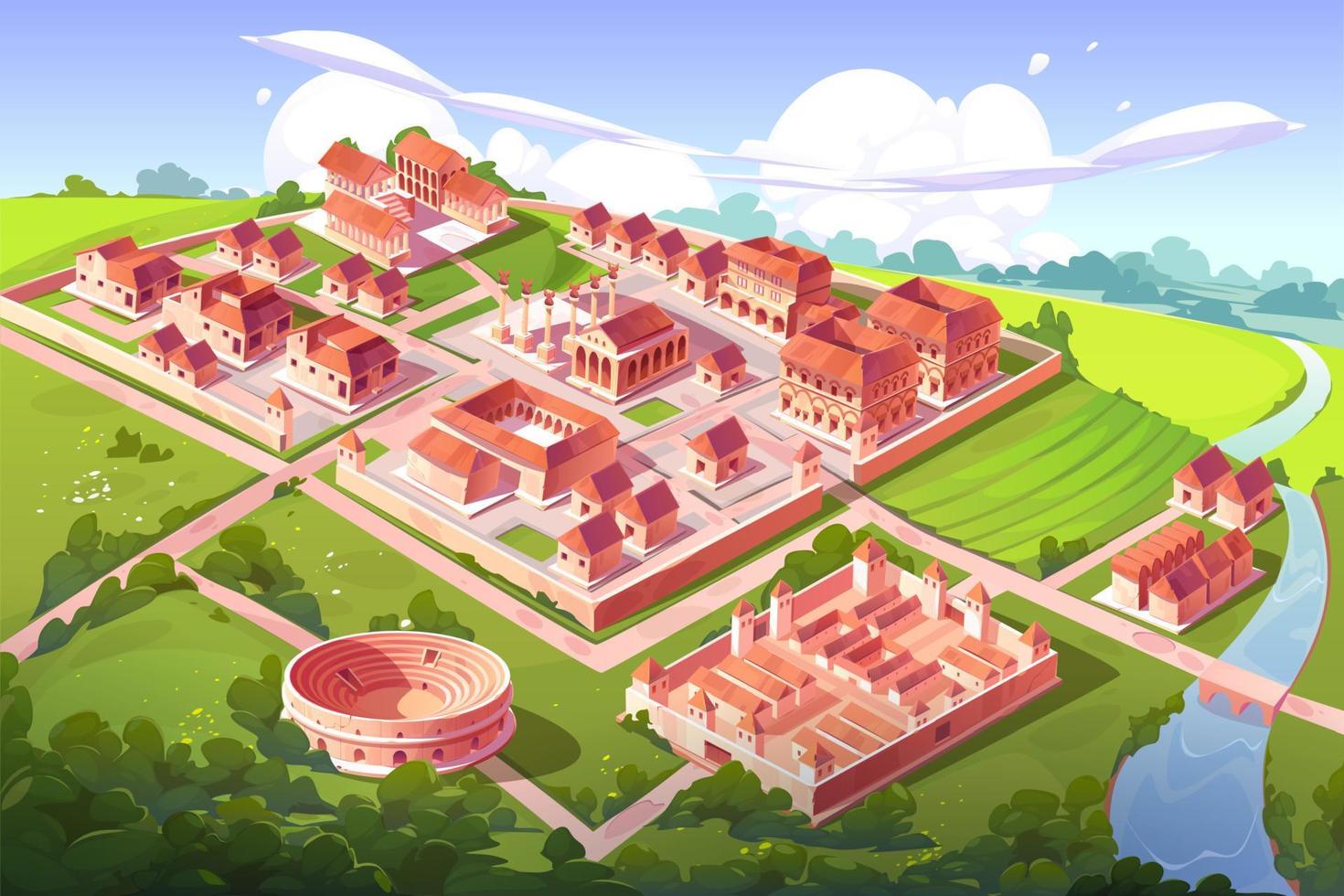 Ancient Rome city isometric cartoon cityscape vector