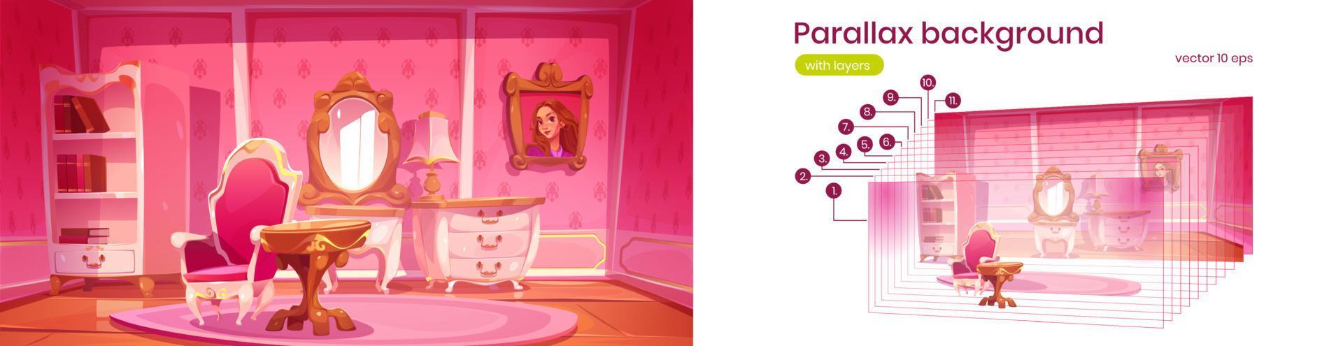 Parallax background pink princess living room 12816531 Vector Art at
