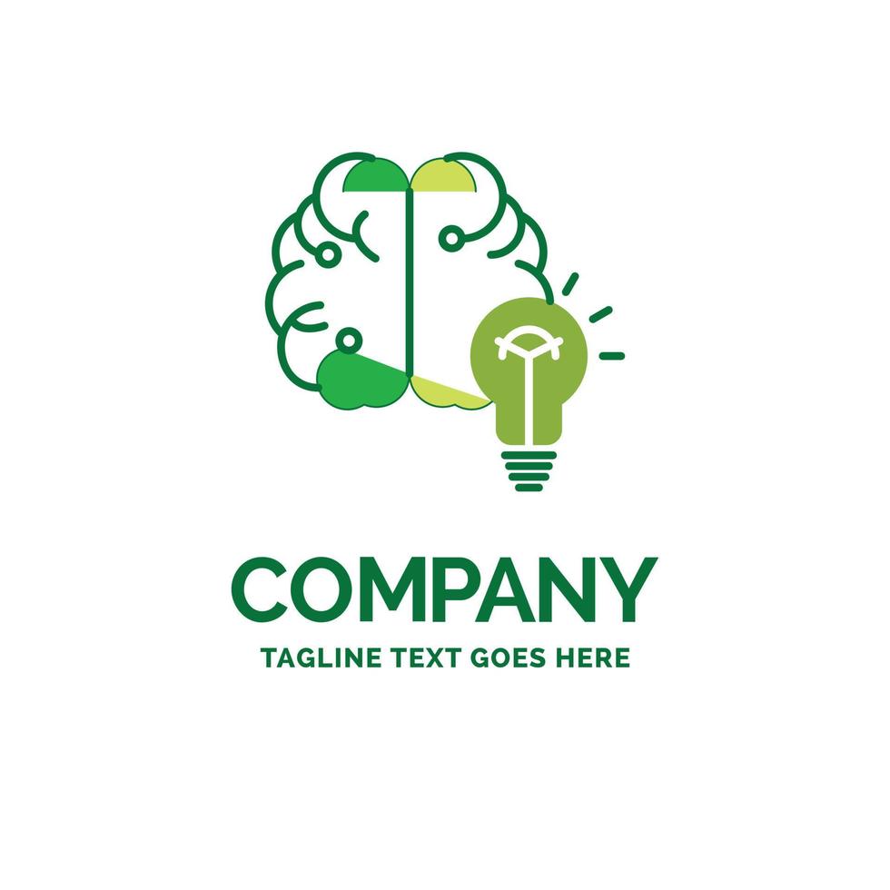 idea. business. brain. mind. bulb Flat Business Logo template. Creative Green Brand Name Design. vector