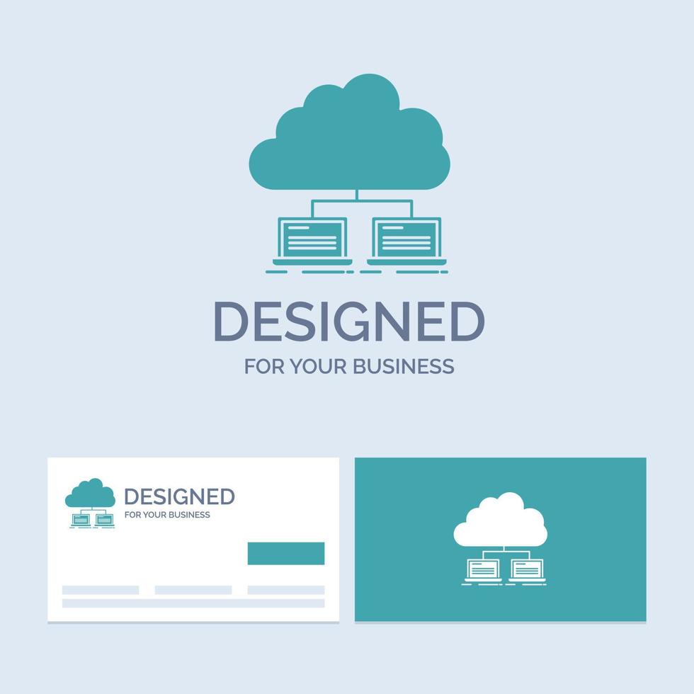 cloud. network. server. internet. data Business Logo Glyph Icon Symbol for your business. Turquoise Business Cards with Brand logo template. vector