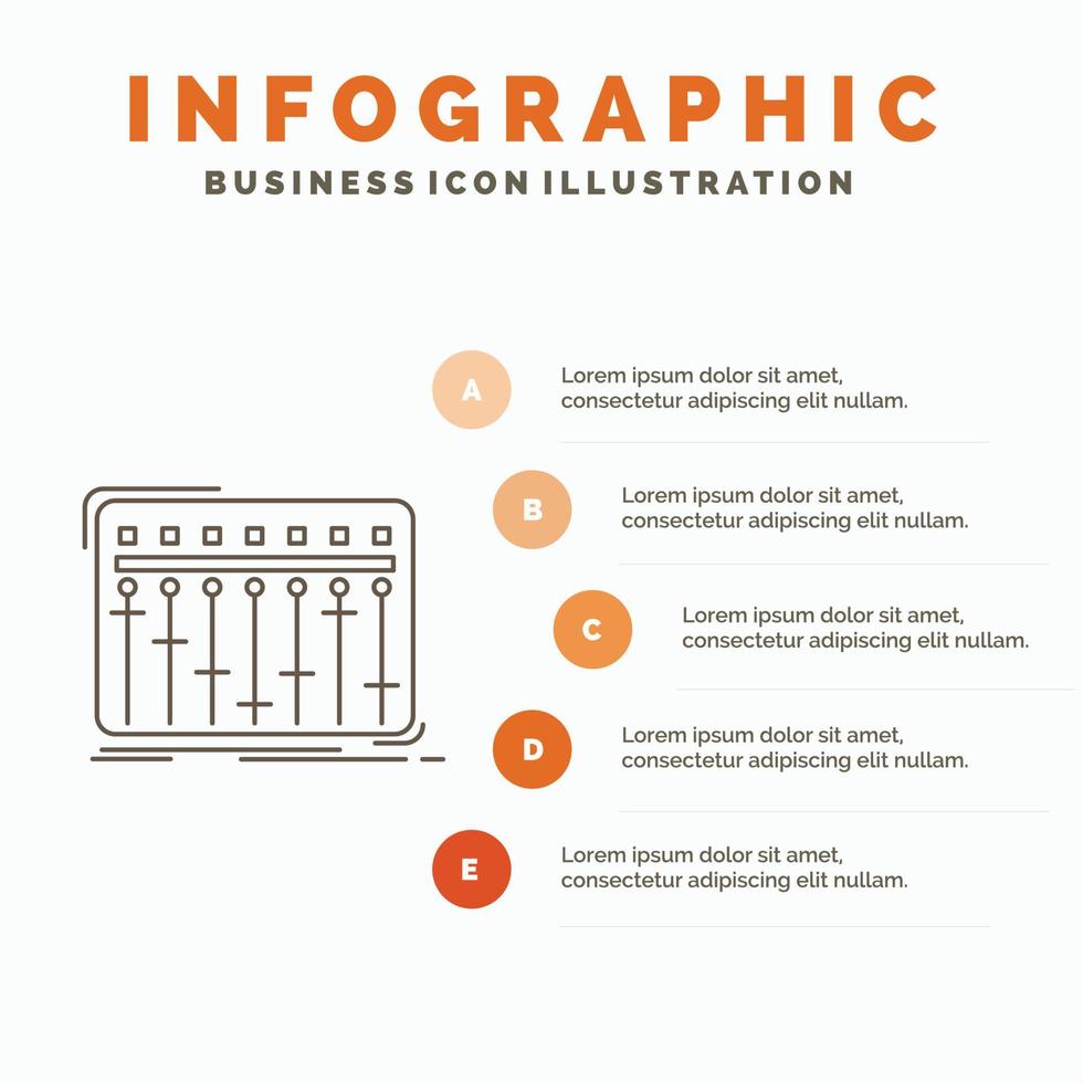 Console. dj. mixer. music. studio Infographics Template for Website and Presentation. Line Gray icon with Orange infographic style vector illustration