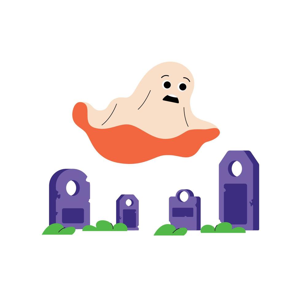 Ghost flying on cemetery vector