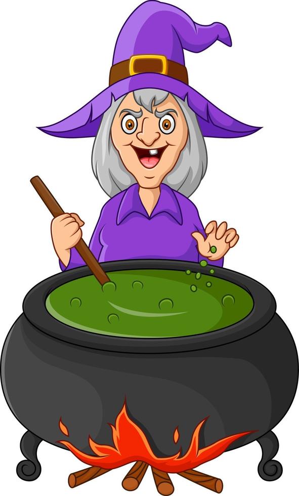 the witch is stirring the potion vector