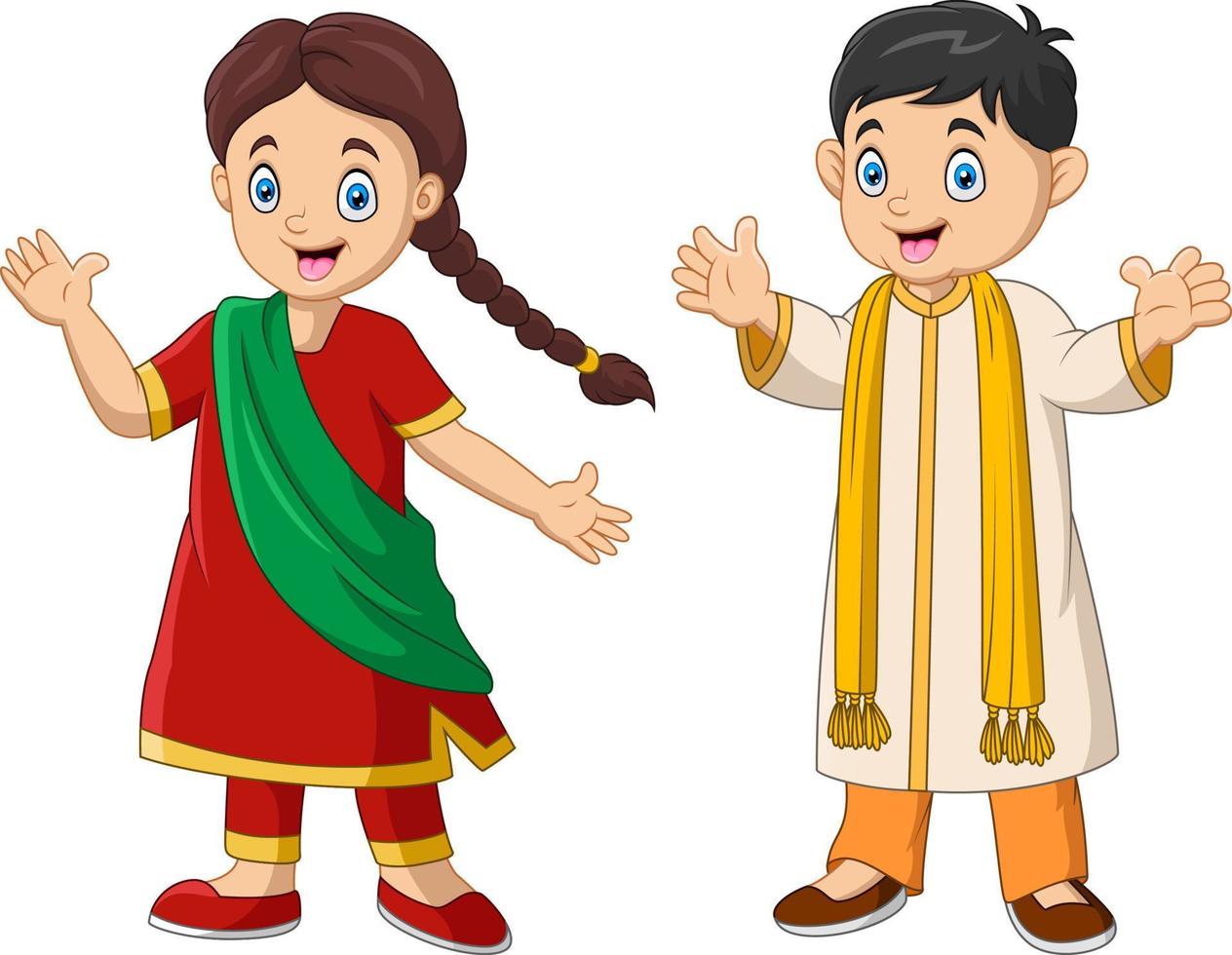 Cartoon indian couple wearing traditional costumes vector