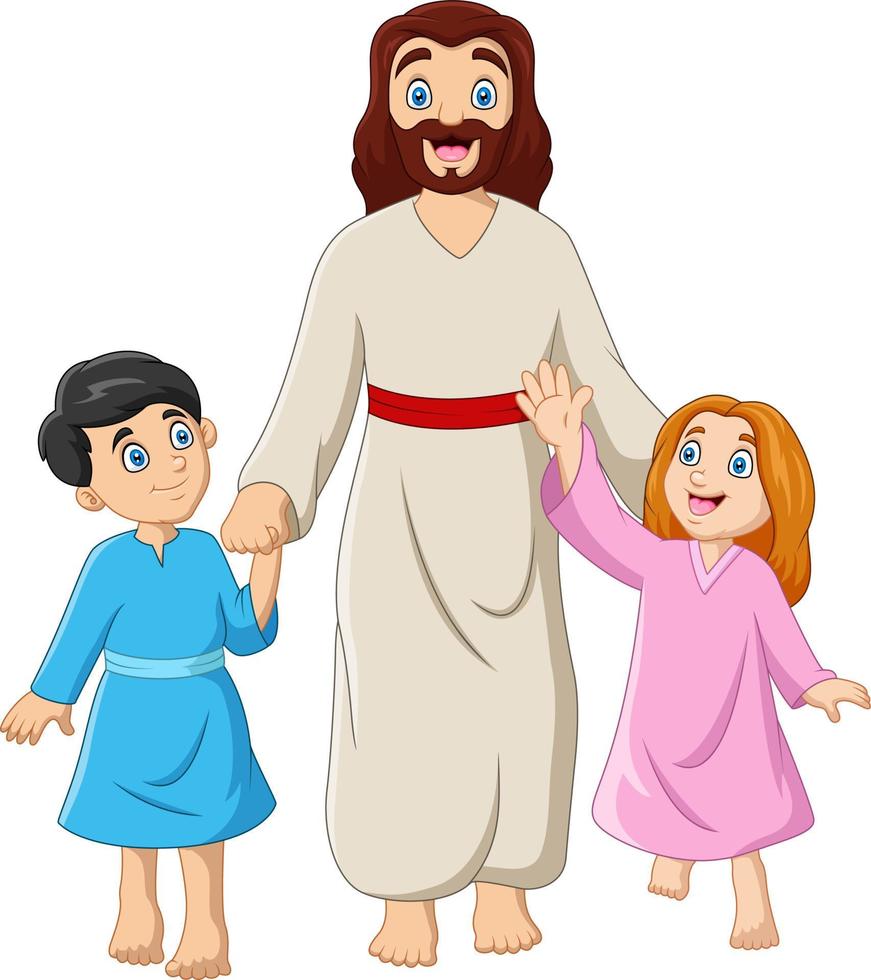 dibujos animados de jesucristo con niños vector