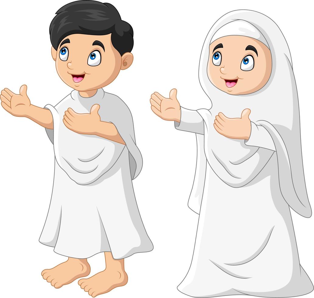 Cartoon Muslim kids a pray vector