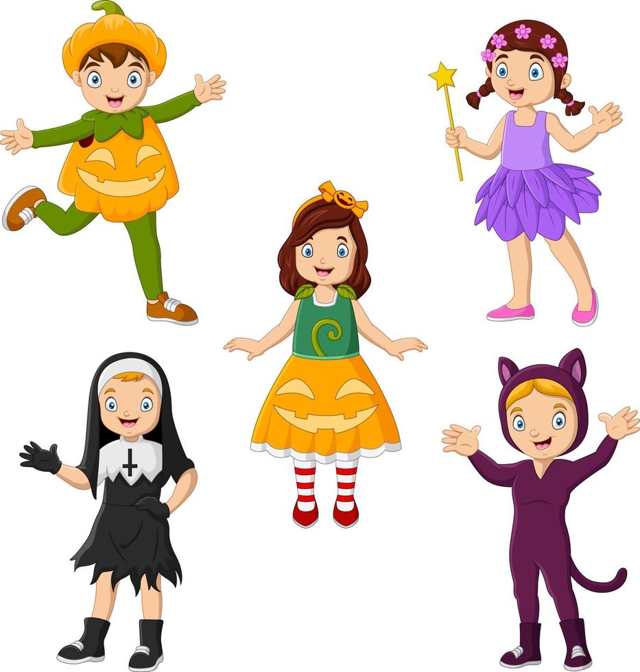 Group of cartoon kids wearing different costumes vector