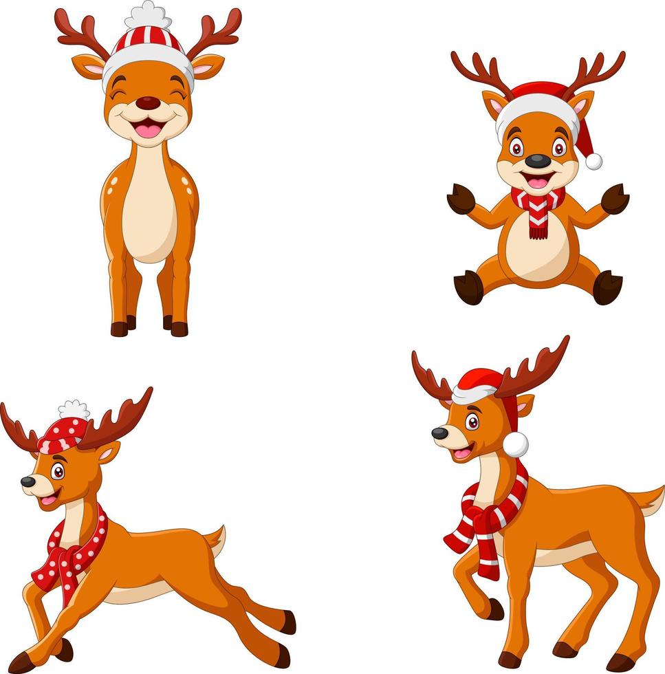 Sweet Christmas deer collection set vector