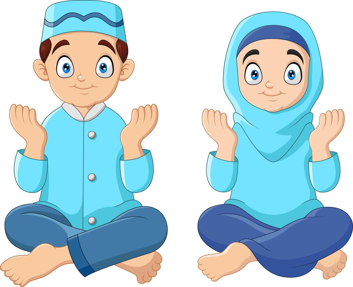 Cartoon Muslim kids a pray vector