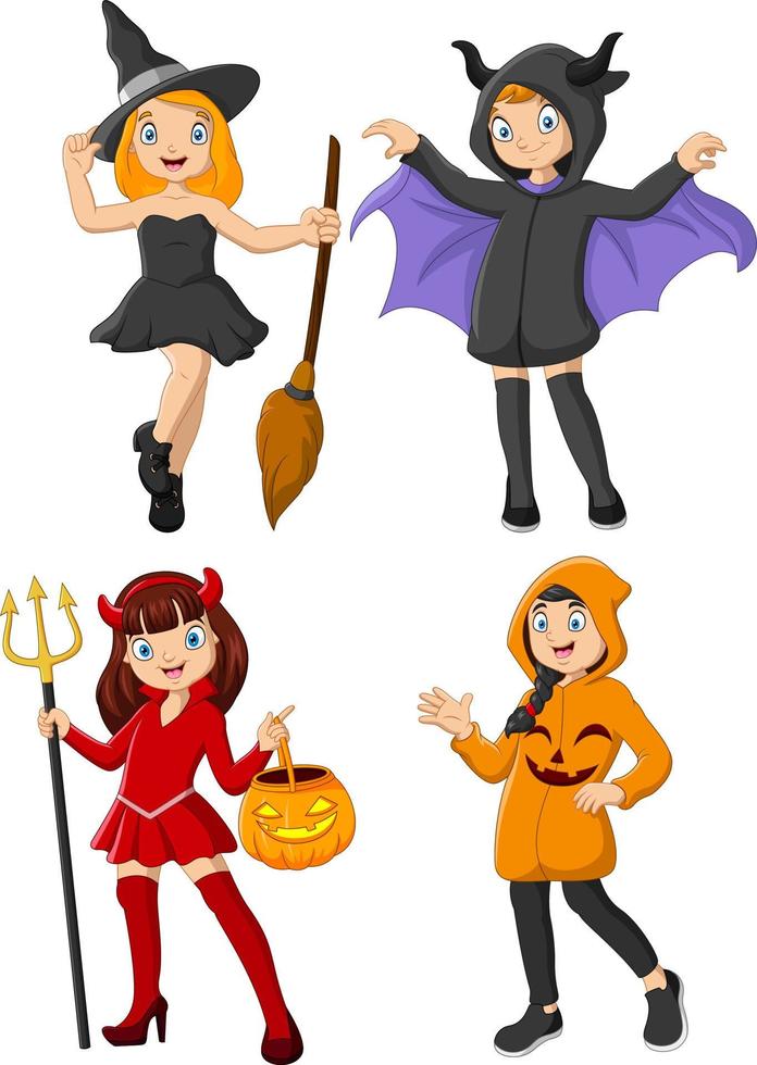 Group of cartoon kids wearing different costumes vector