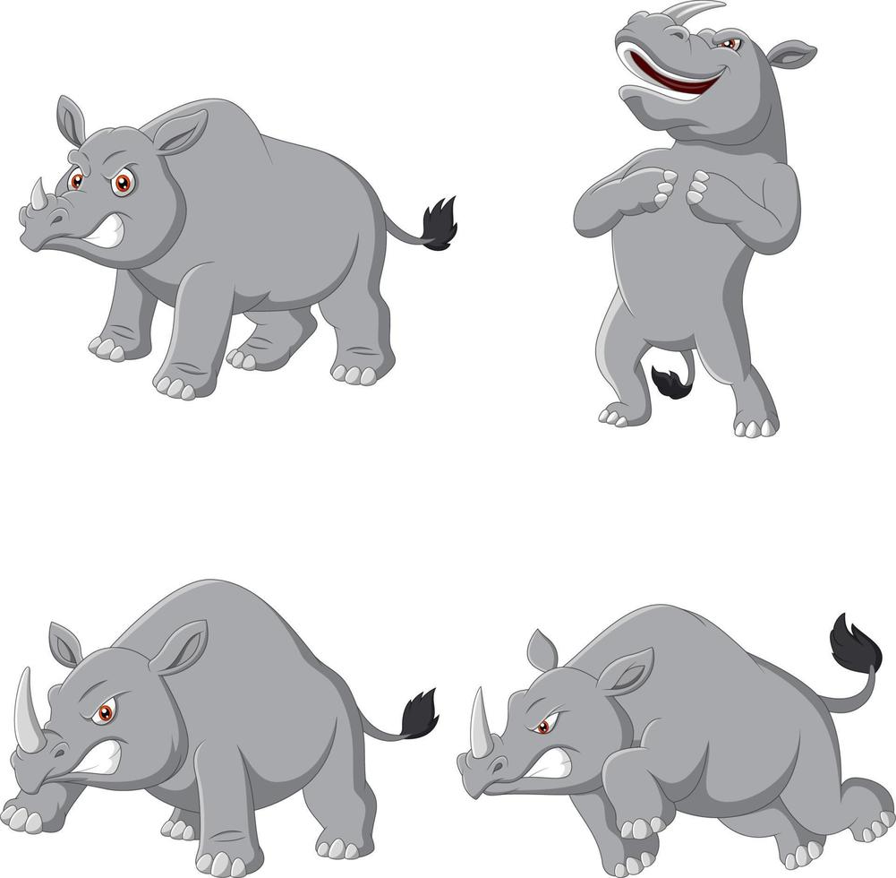 conjunto de colección de rinoceronte enojado de dibujos animados vector