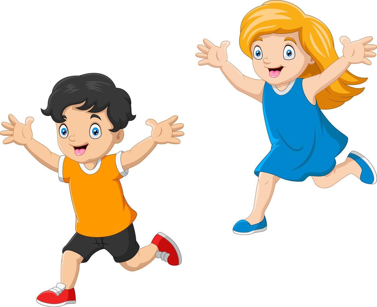 Cartoon happy kids running together vector