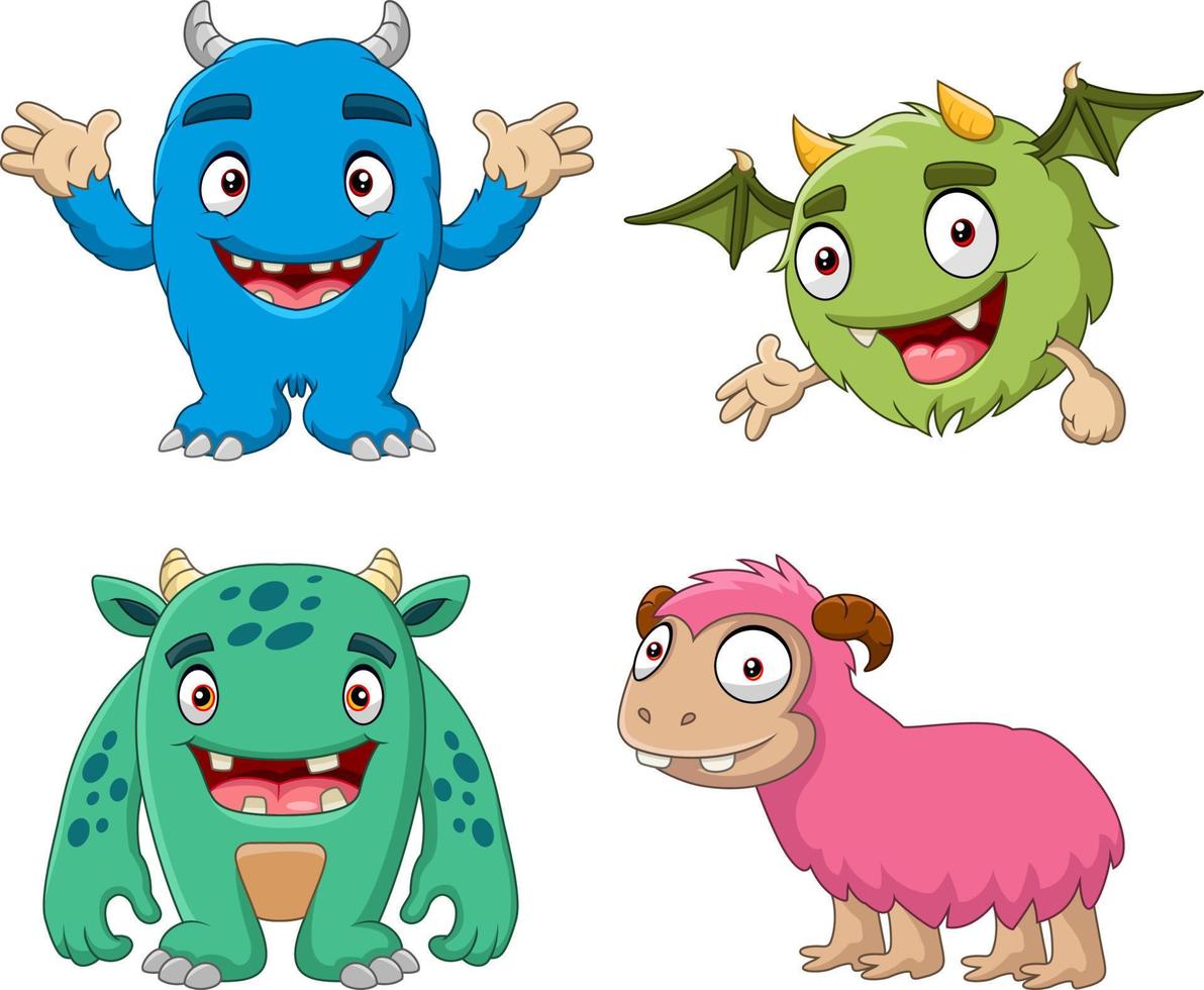 Cartoon funny monster collection set vector