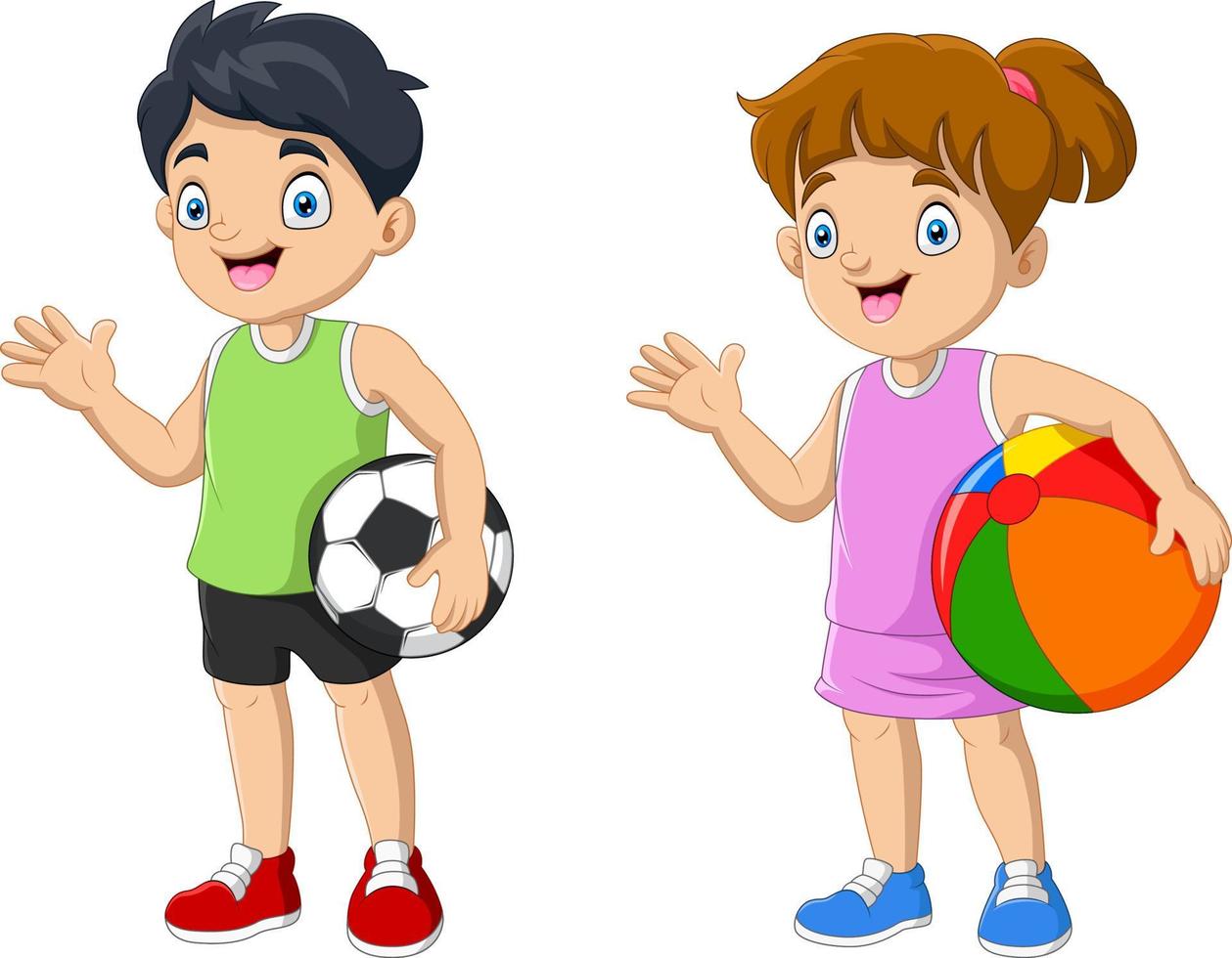 Cartoon couple kid holding ball vector