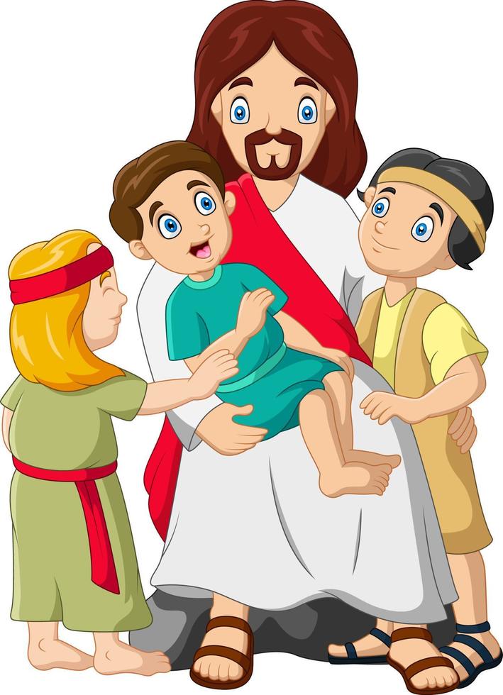 dibujos animados de jesucristo con niños vector