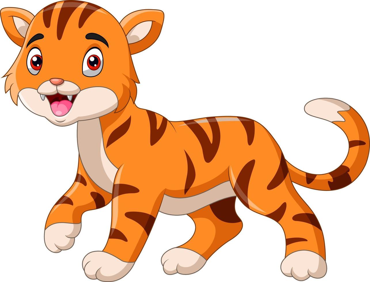 Cute cartoon little tiger walking alone vector