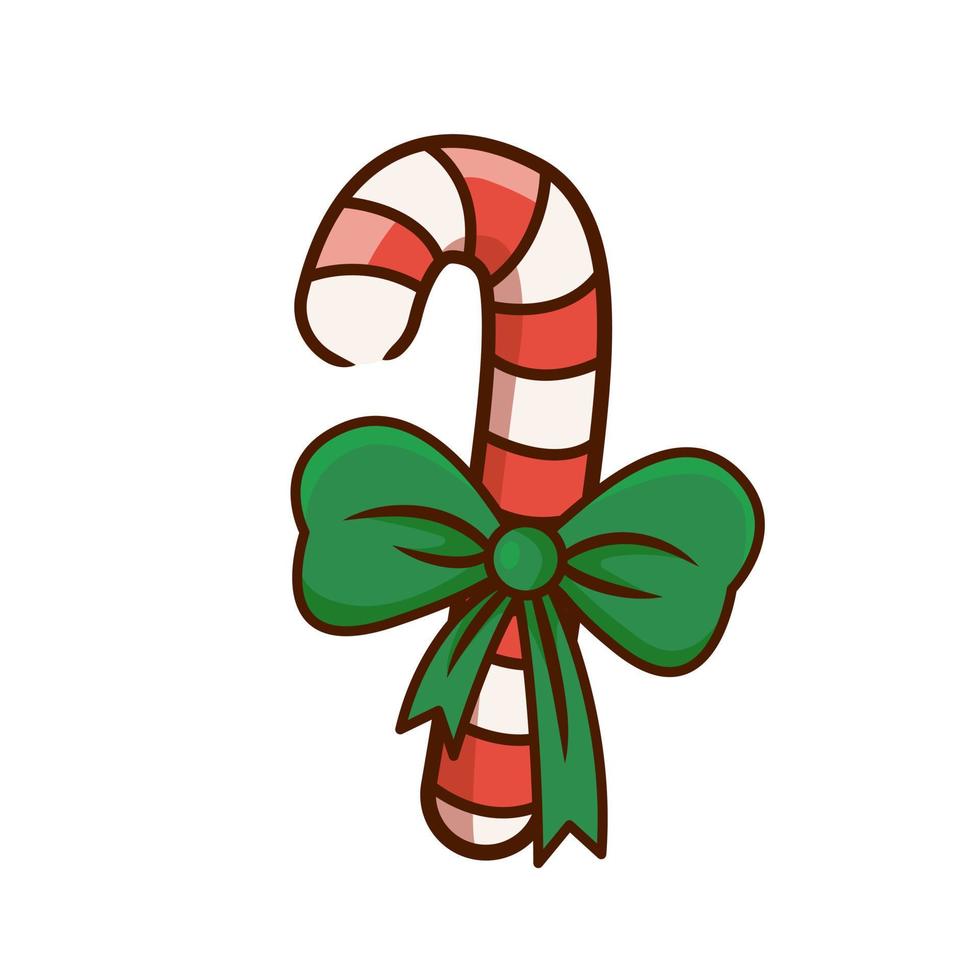 A Christmas lollipop with a green bow. Vector illustration