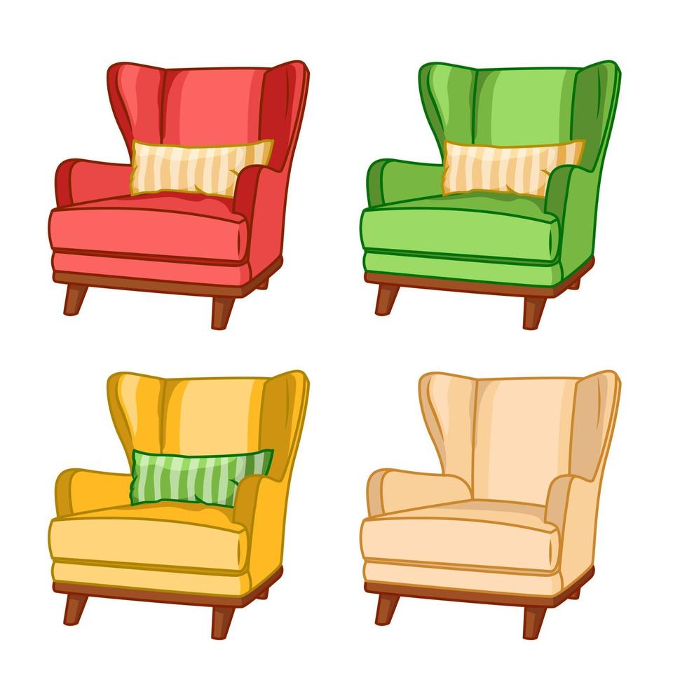 Vector armchair in the interior of a furnished apartment illustration of a set of cozy home armchair or upholstered armchair isolated on a white background