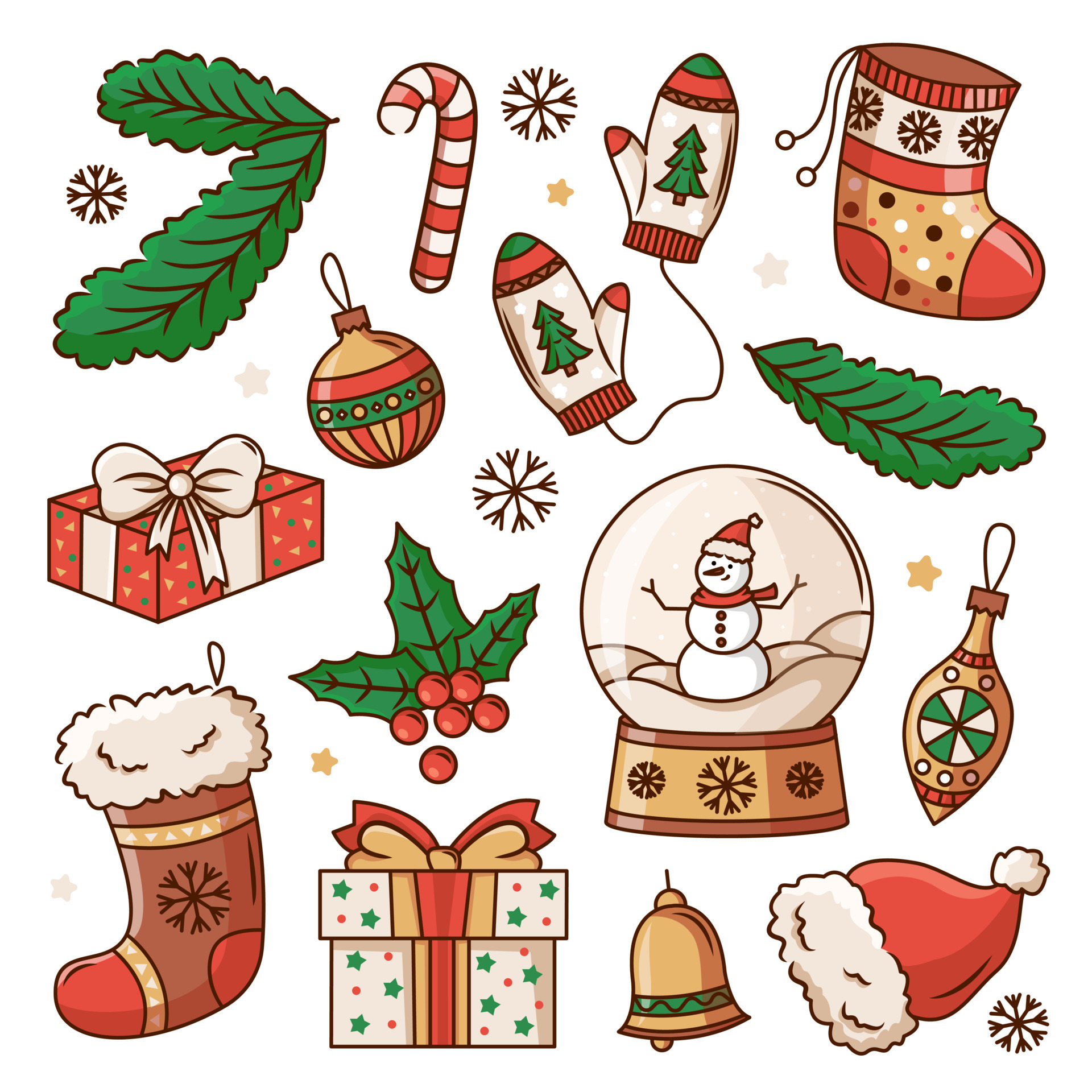 Christmas elements set. Colorful vector holiday items. Christmas illustration. New Year decoration clipart. Design for prints and cards. 12816713 Vector Art at Vecteezy