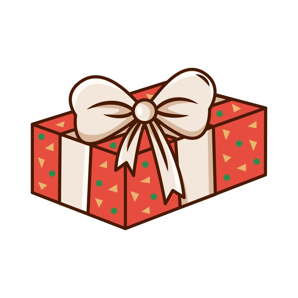 una caja de regalo con sorpresa, cumpleaños y celebración de año nuevo. un regalo en un paquete con un lazo. ilustración de dibujos animados de vectores