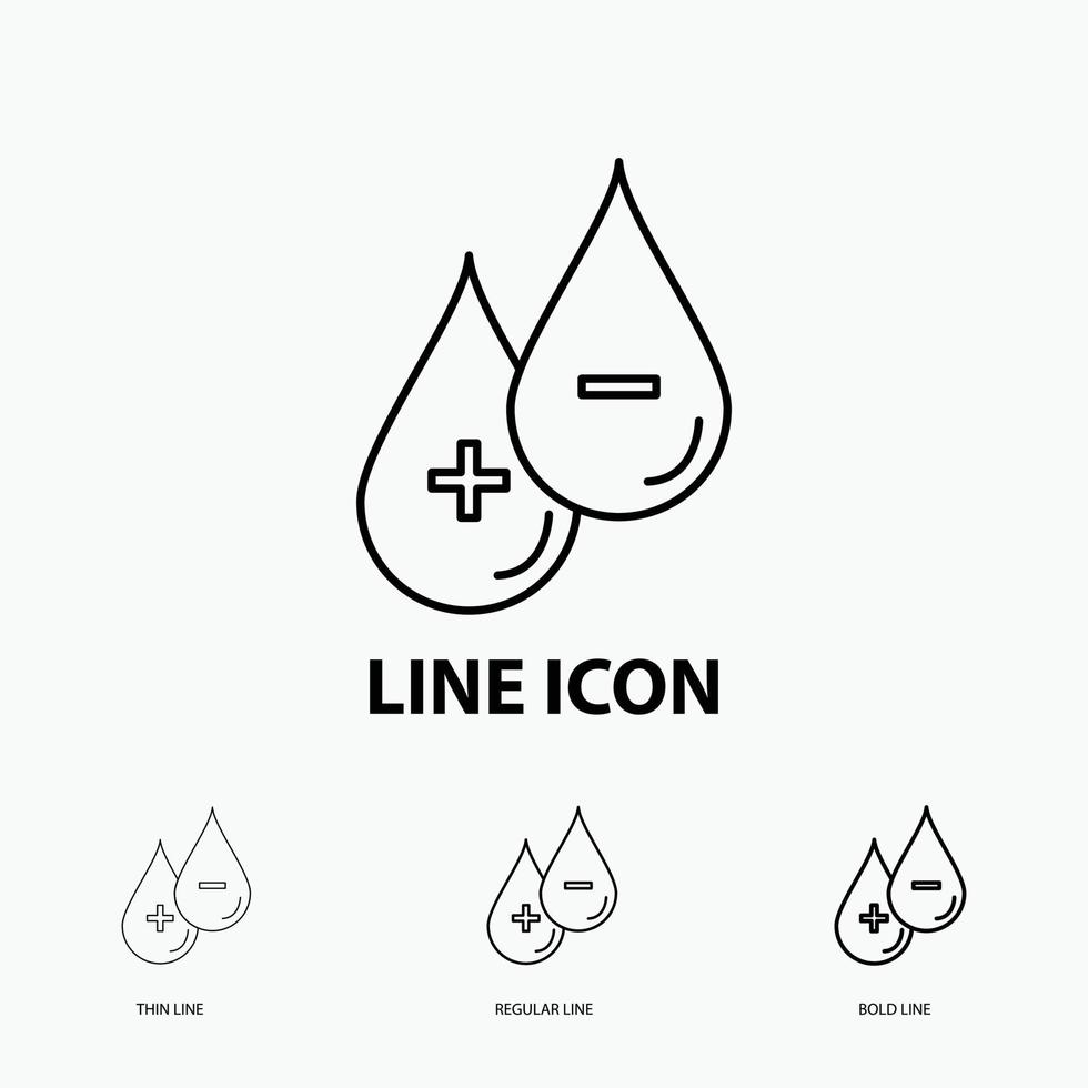 blood. drop. liquid. Plus. Minus Icon in Thin. Regular and Bold Line Style. Vector illustration