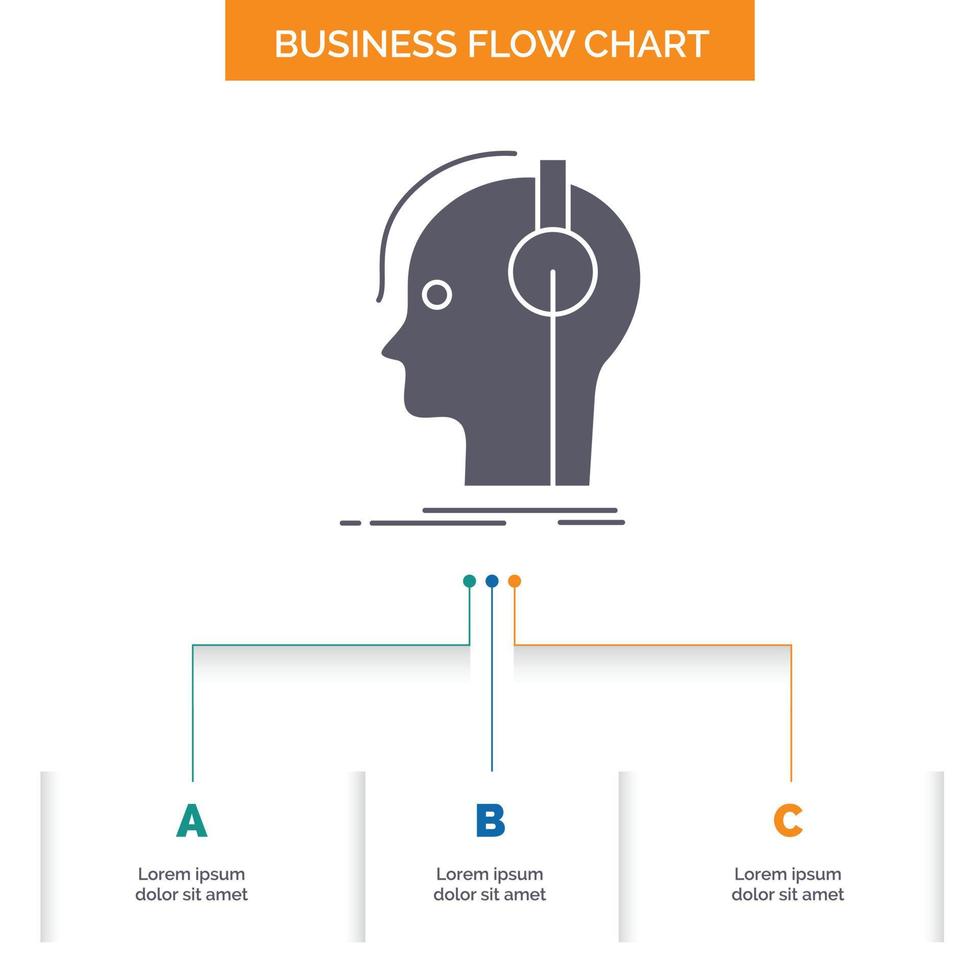 compositor. auriculares. músico. productor. diseño de diagrama de flujo empresarial sólido con 3 pasos. icono de glifo para el lugar de plantilla de fondo de presentación para texto. vector