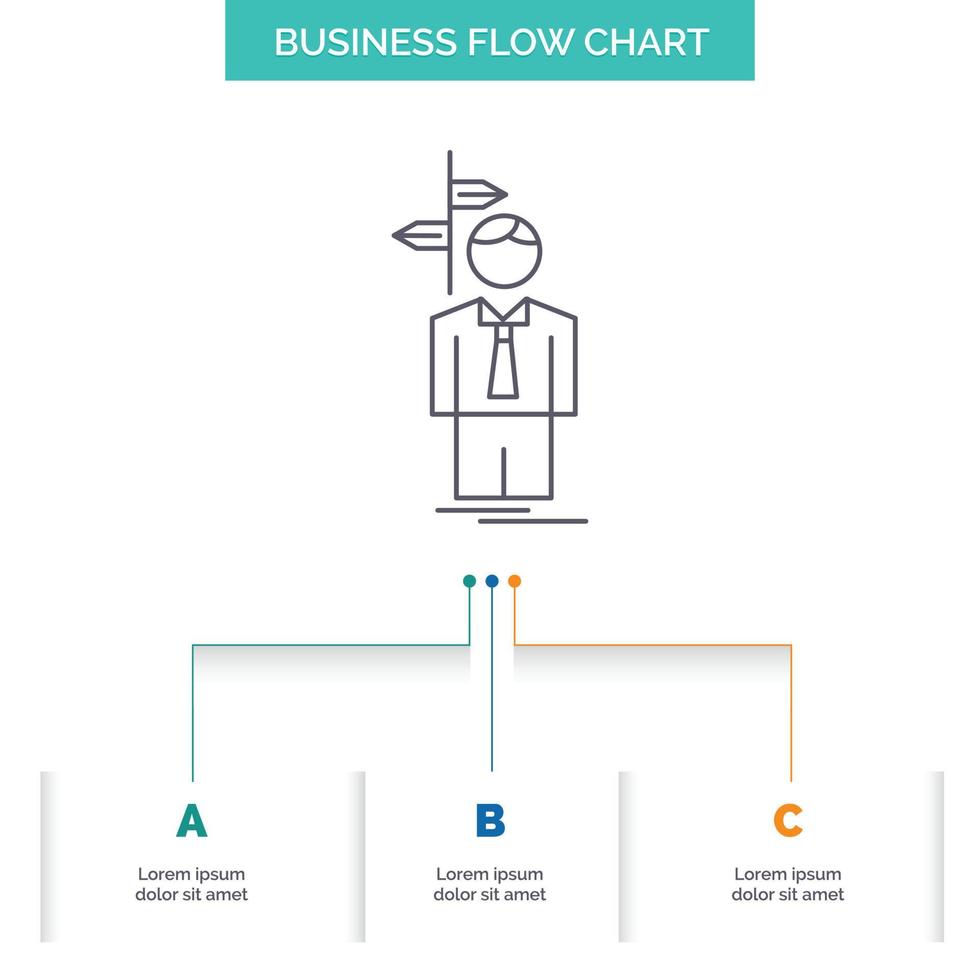 flecha. elección. elegir. decisión. diseño de diagrama de flujo empresarial de dirección con 3 pasos. icono de línea para el lugar de plantilla de fondo de presentación para texto vector