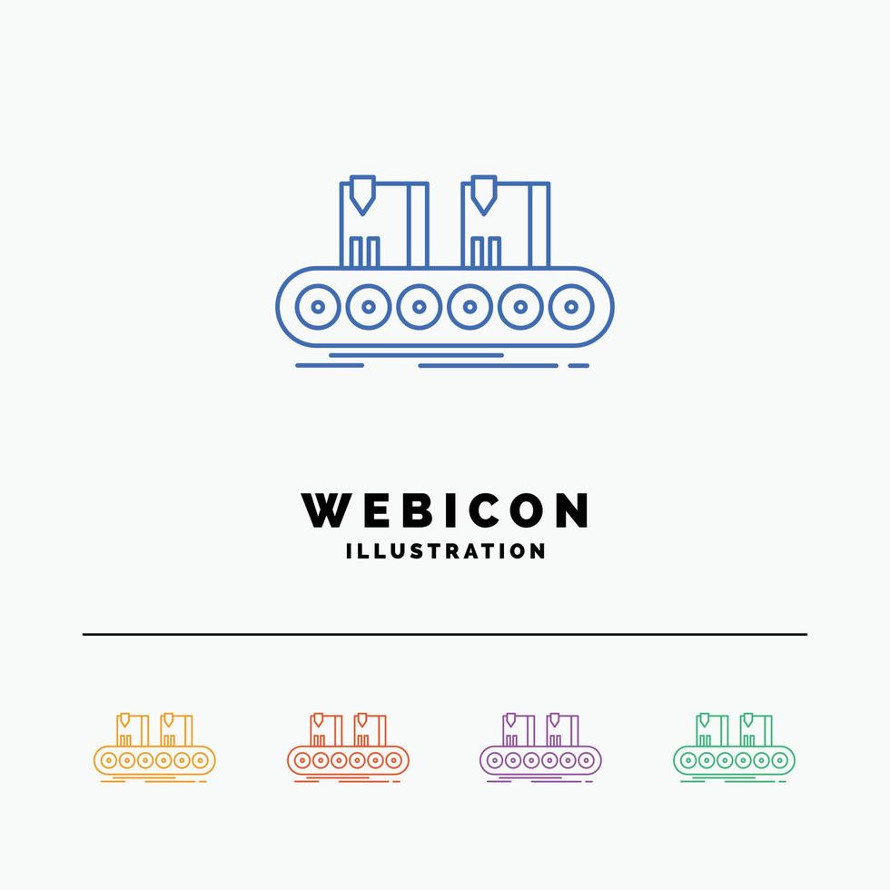 Belt. box. conveyor. factory. line 5 Color Line Web Icon Template isolated on white. Vector illustration