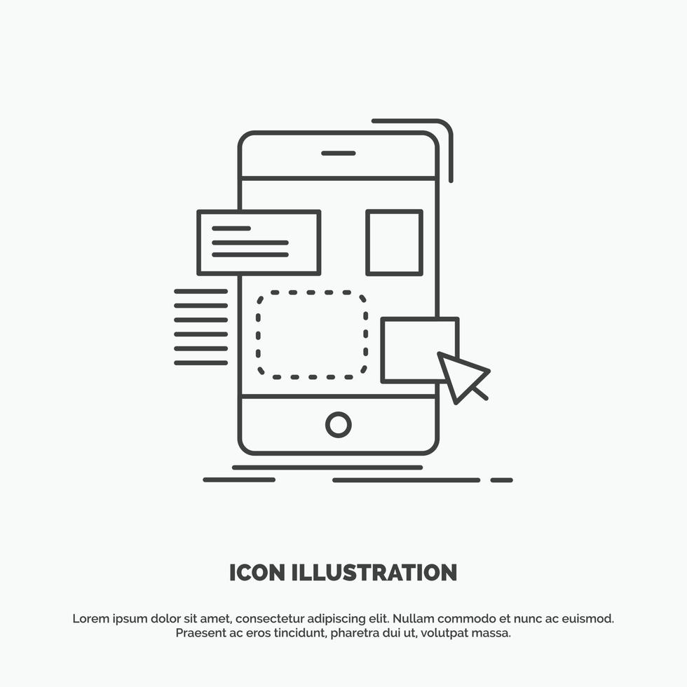 arrastrar. móvil. diseño. ui icono de la experiencia de usuario. símbolo gris vectorial de línea para ui y ux. sitio web o aplicación móvil vector