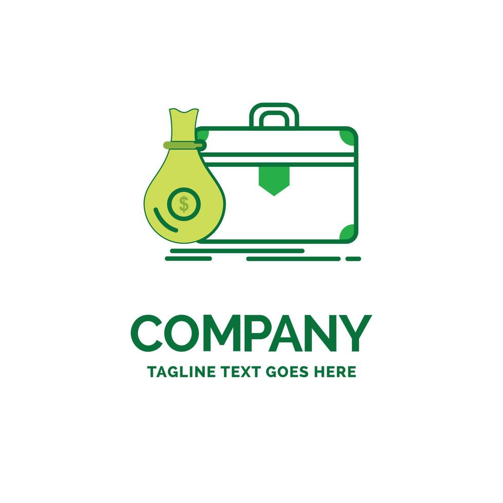 briefcase. business. case. open. portfolio Flat Business Logo template. Creative Green Brand Name Design. vector