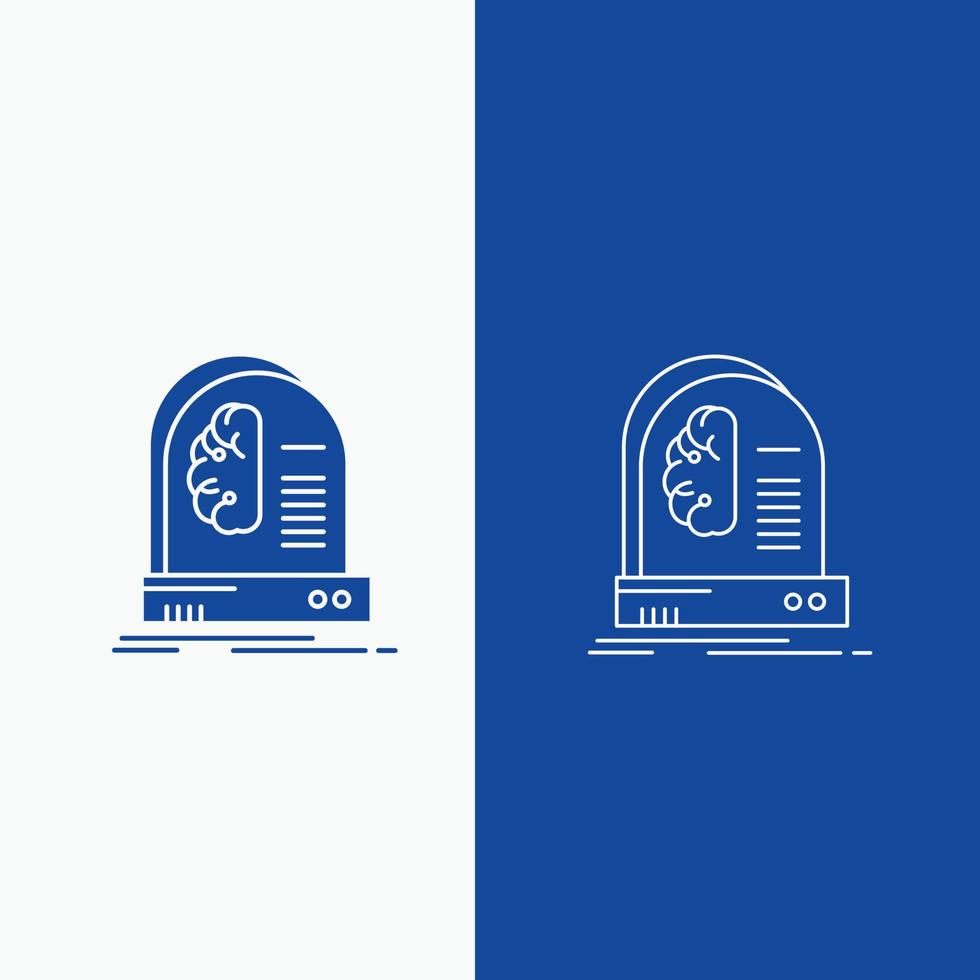 Ai. brain. future. intelligence. machine Line and Glyph web Button in Blue color Vertical Banner for UI and UX. website or mobile application vector