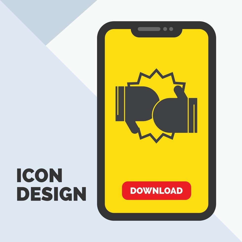 Box. boxing. competition. fight. gloves Glyph Icon in Mobile for Download Page. Yellow Background vector