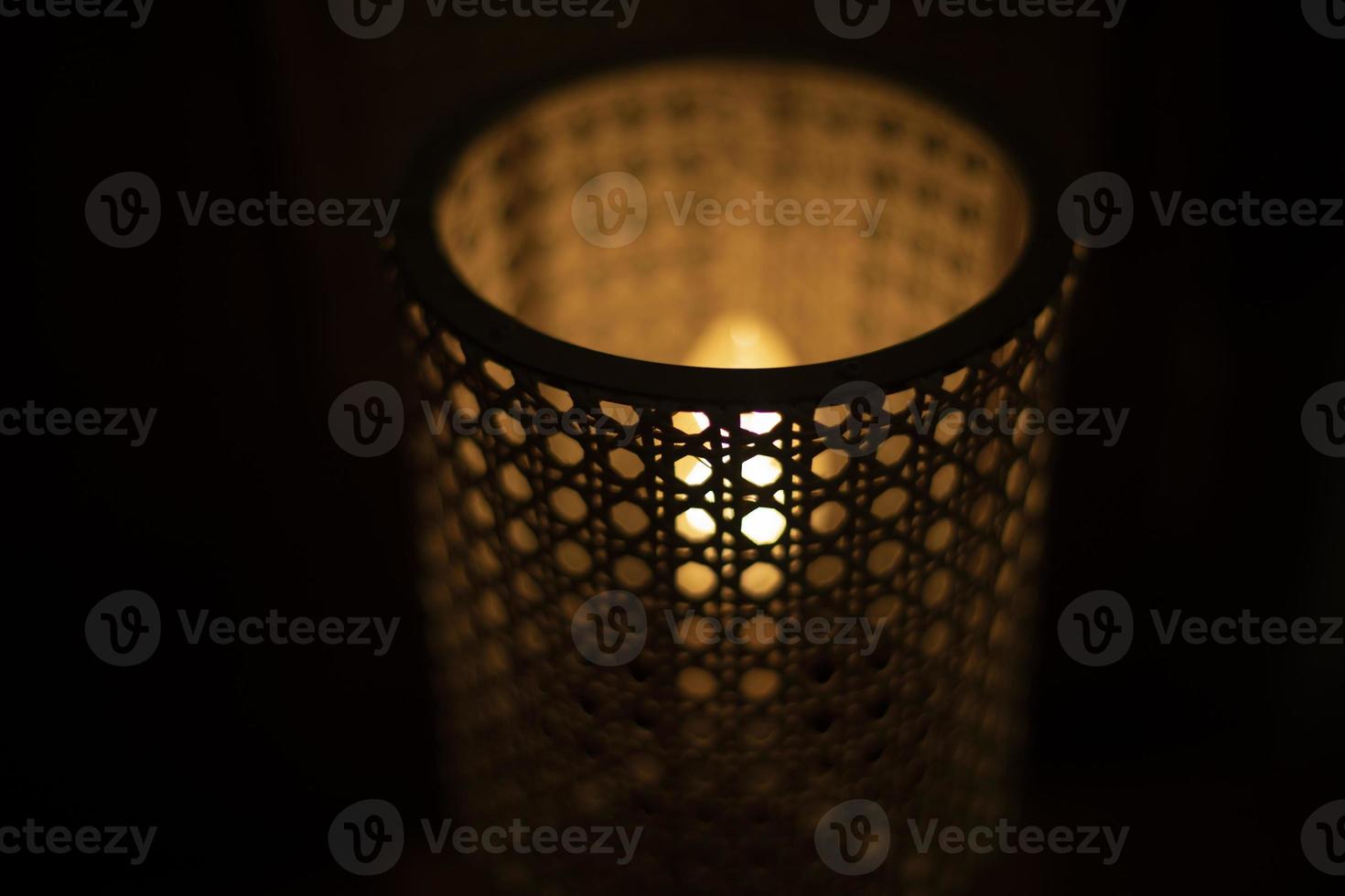 Lamp in dark. Object in interior. Lampshade for lamp. photo