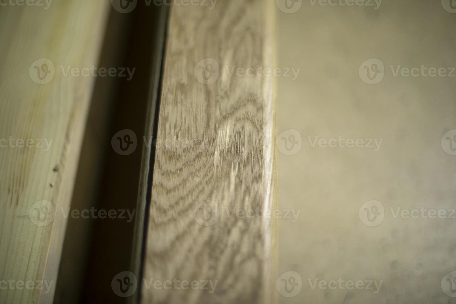 Board on table. Woodworking workshop. Details of furniture manufacturing. photo