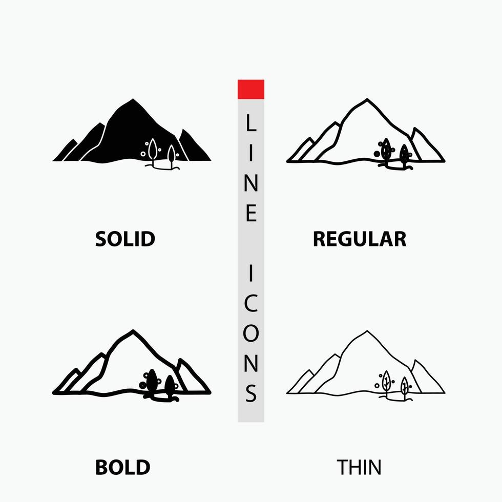 mountain. landscape. hill. nature. tree Icon in Thin. Regular. Bold Line and Glyph Style. Vector illustration