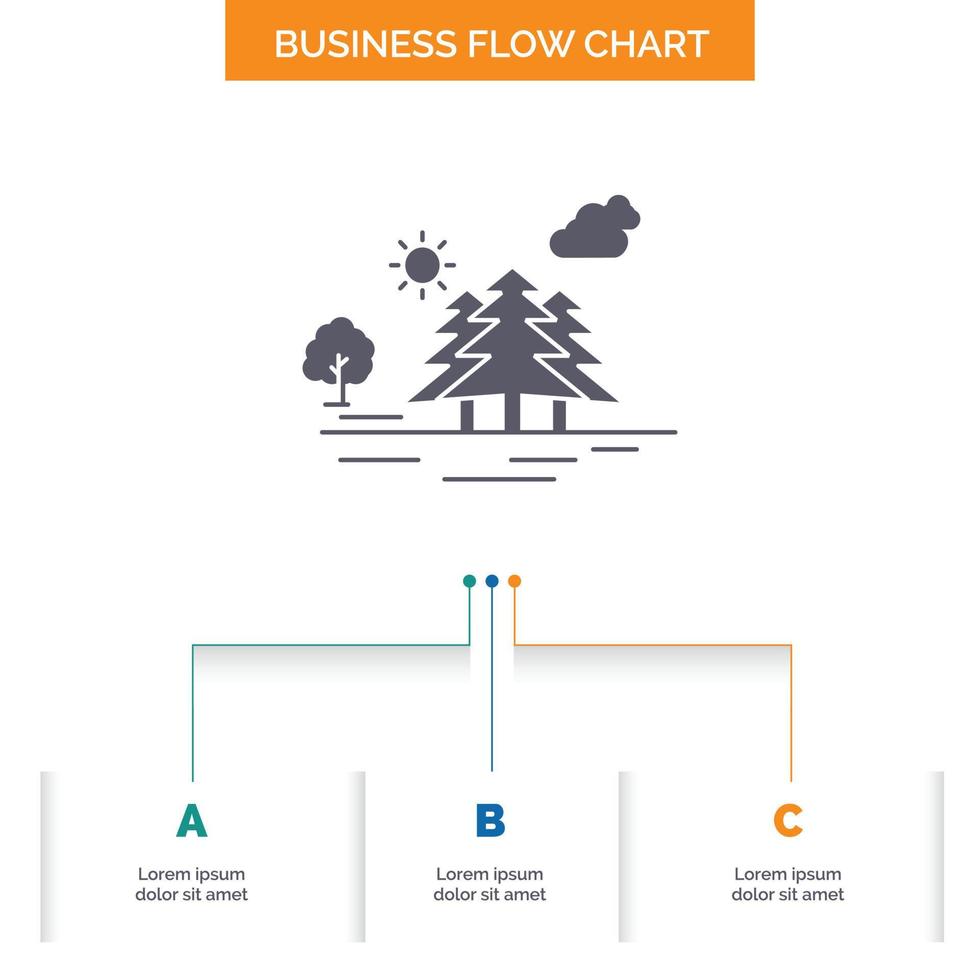 Mountain. hill. landscape. nature. clouds Business Flow Chart Design with 3 Steps. Glyph Icon For Presentation Background Template Place for text. vector