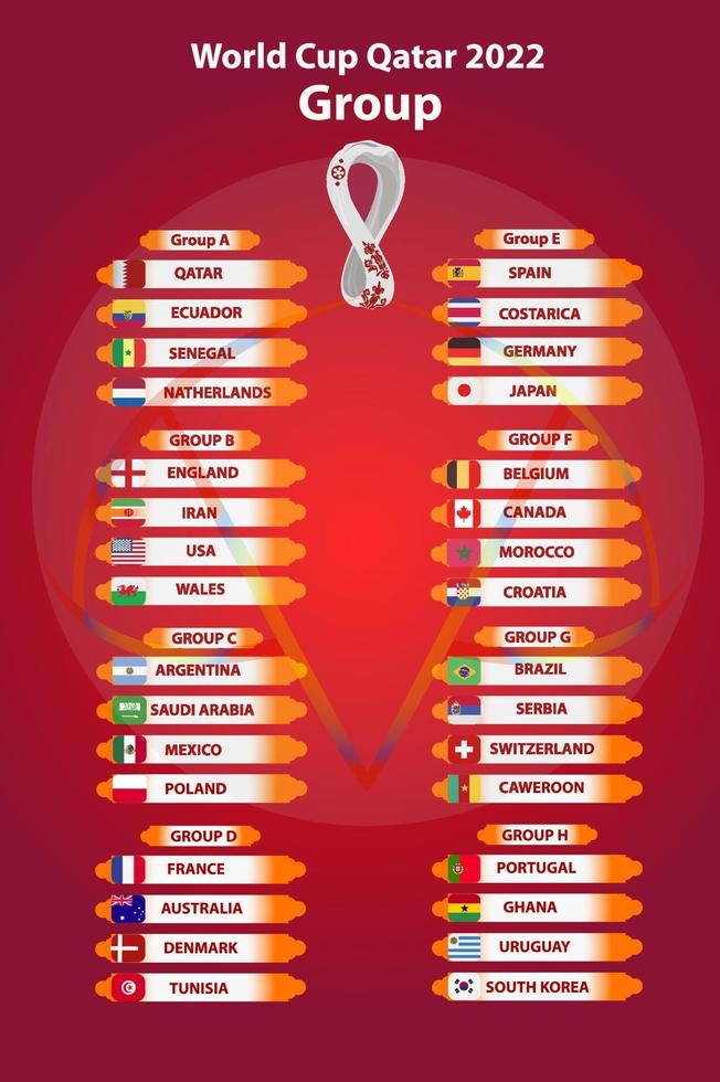 Fifa World Cup football championship 2022 groups match schedule design vector